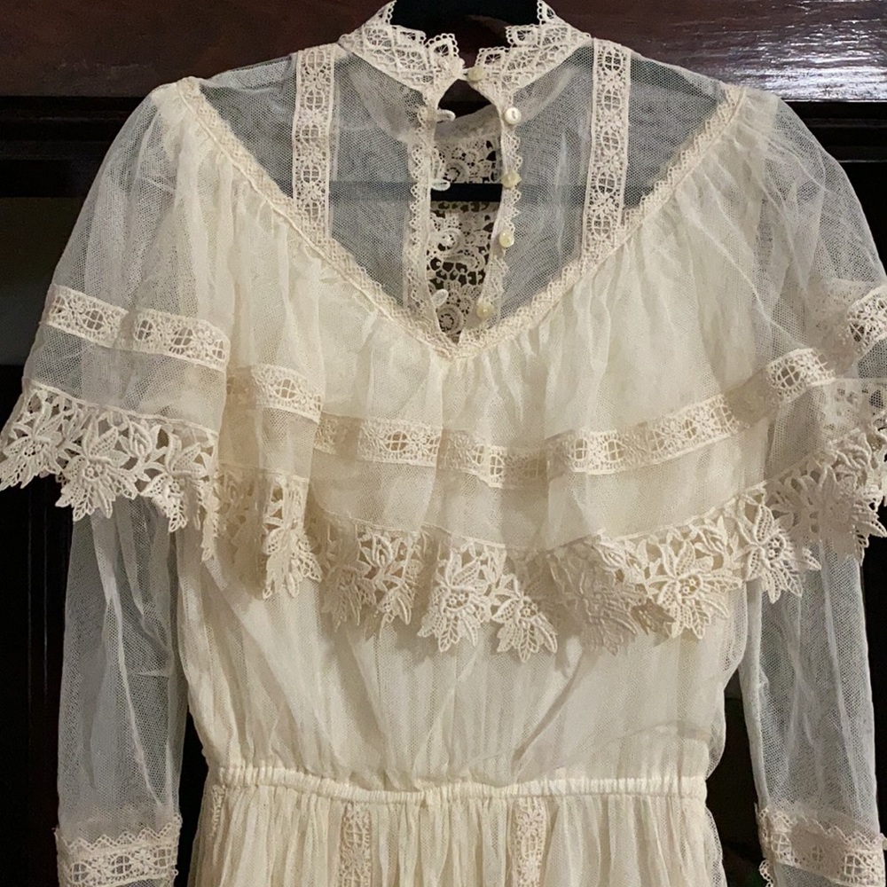Vintage Prairie Wedding Dress Lace Cyreld Paris Parisian Handmade 50's-70’s - Picture 6 of 17
